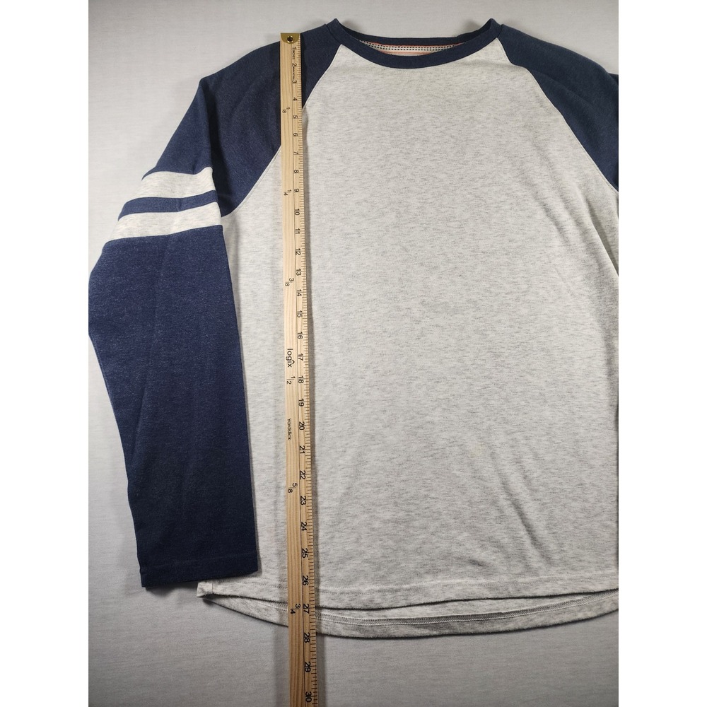 Puremeso The Normal Brand Mens Large Raglan Long Sleeve Grey Navy Striped Prep - Picture 2 of 8